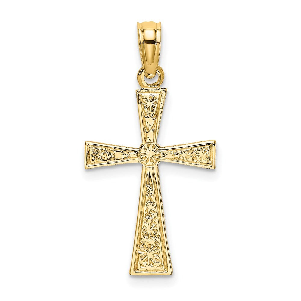 14k Yellow Gold Engraved Cross W/Flared Tips Charm