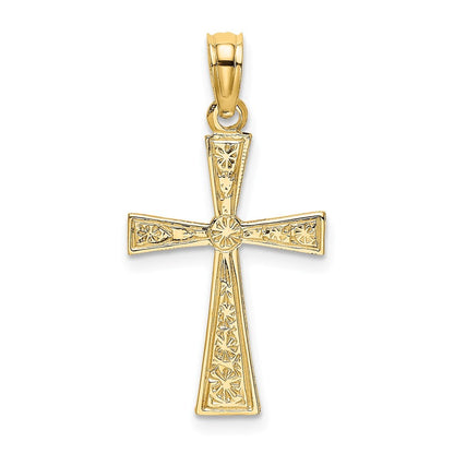 14k Yellow Gold Engraved Cross W/Flared Tips Charm