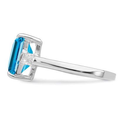 Sterling Silver Rhodium Blue Topaz Ring Size 7