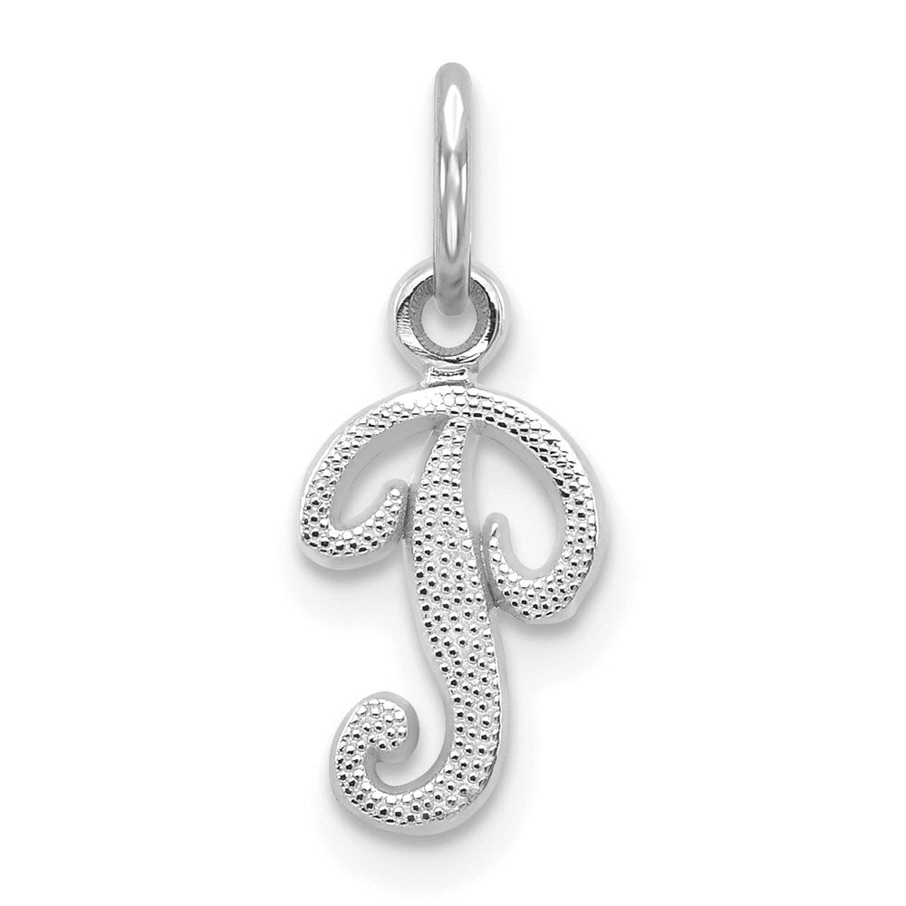 14k White Gold Casted Script Letter P Initial Charm Pendant for Women