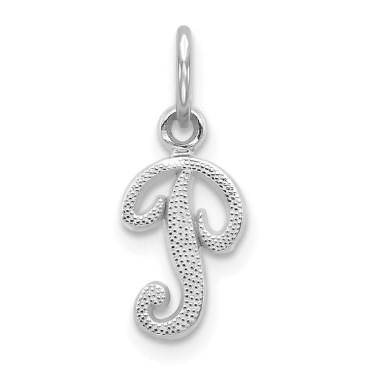 14k White Gold Casted Script Letter P Initial Charm Pendant for Women