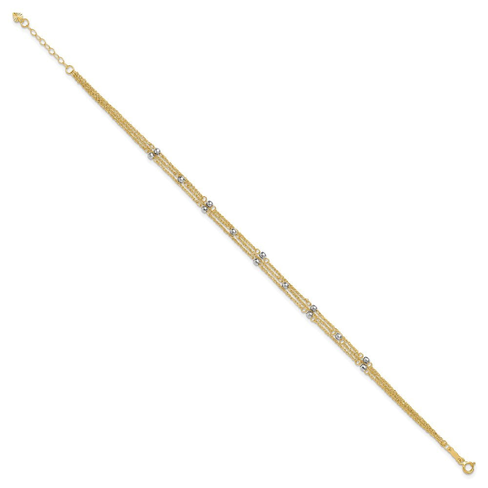 14k Two-tone 3-Strand Chain with Mirror Beads 10" Anklet