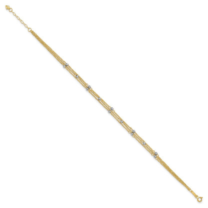 14k Two-tone 3-Strand Chain with Mirror Beads 10" Anklet