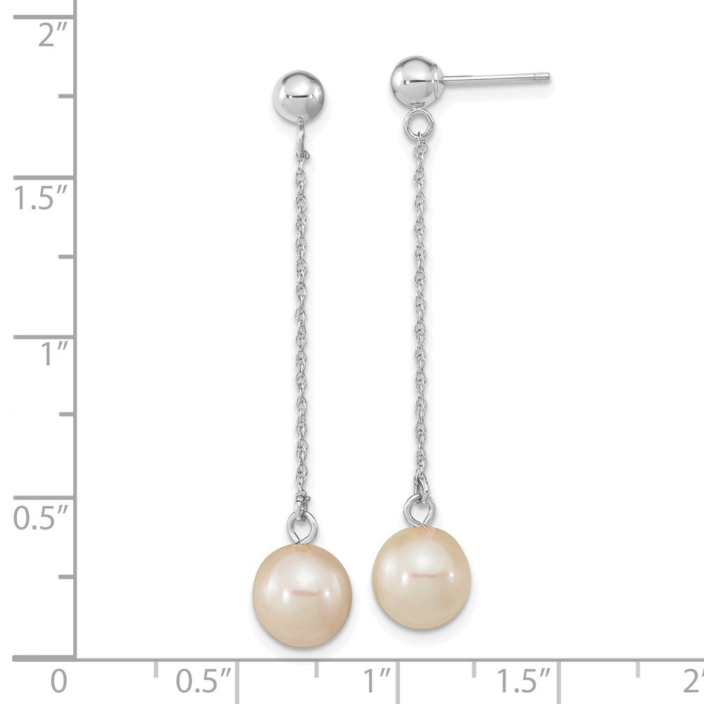 14k White Gold 7-8mm Round Freshwater Cultured Pearl Dangle Earrings