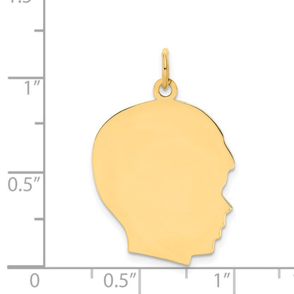 14k Yellow Gold Plain Large .027 Gauge Facing Right Engravable Boy Head Charm