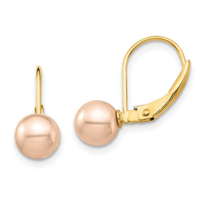 14k Yellow Gold 6-7mm Pink Round Freshwater Cultured Pearl Leverback Earrings