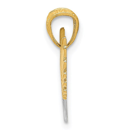 14k Yellow Gold and White Rhodium Polished Hearts Wings Pendant