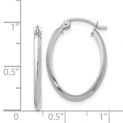 14k White Gold Polished Oval Tube Hoop Earrings Gift for Women