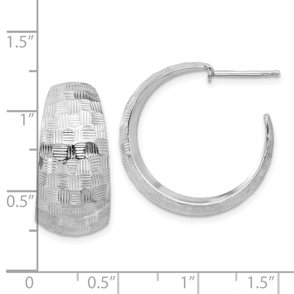 Sterling Silver Rhodium-plated Polish Textured C-Hoop Earrings