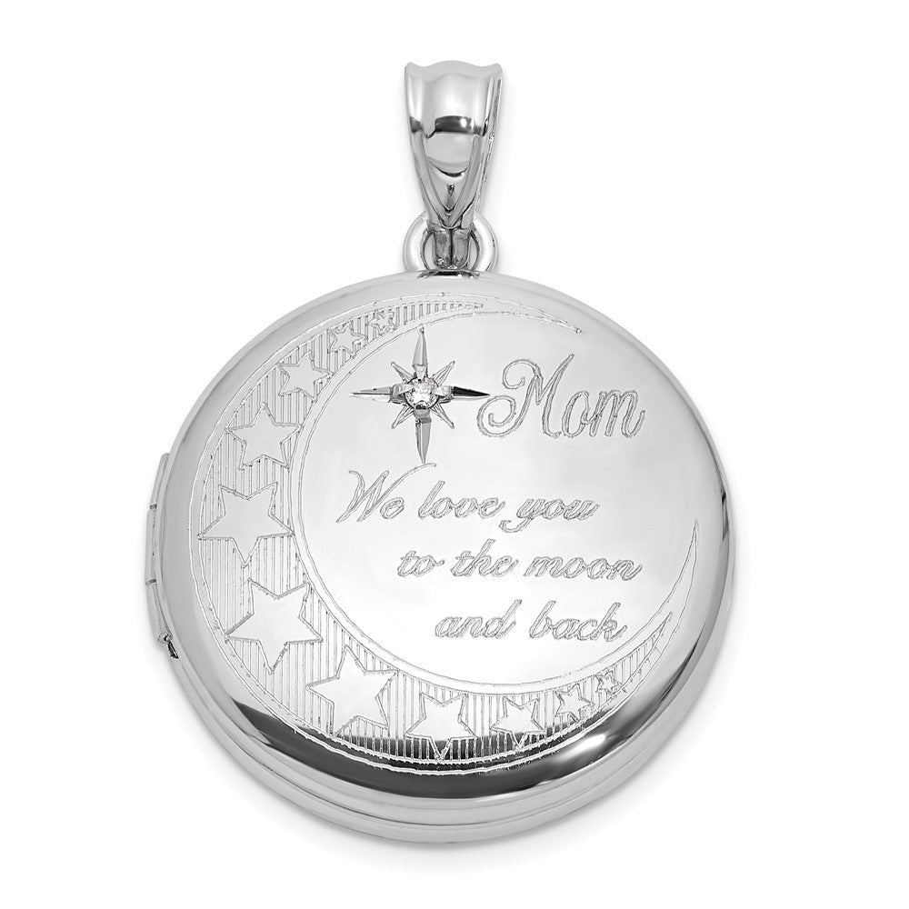 Sterling Silver Rh-plated Diamond 20mm Mom Moon Stars Round Locket