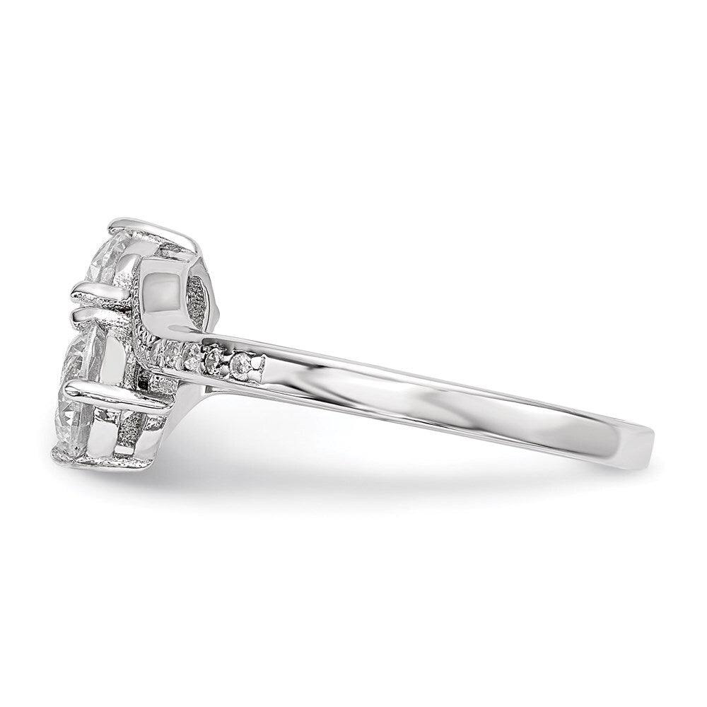 Sterling Silver Rhodium-plated Two Stone Cubic Zirconia Bypass Ring Size 8