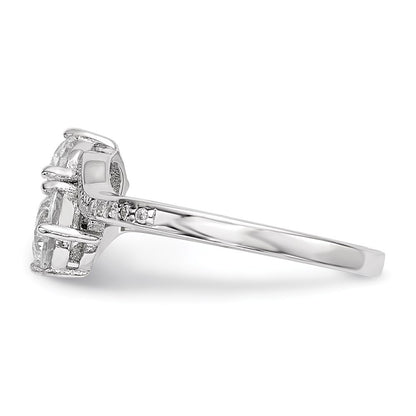 Sterling Silver Rhodium-plated Two Stone Cubic Zirconia Bypass Ring Size 8