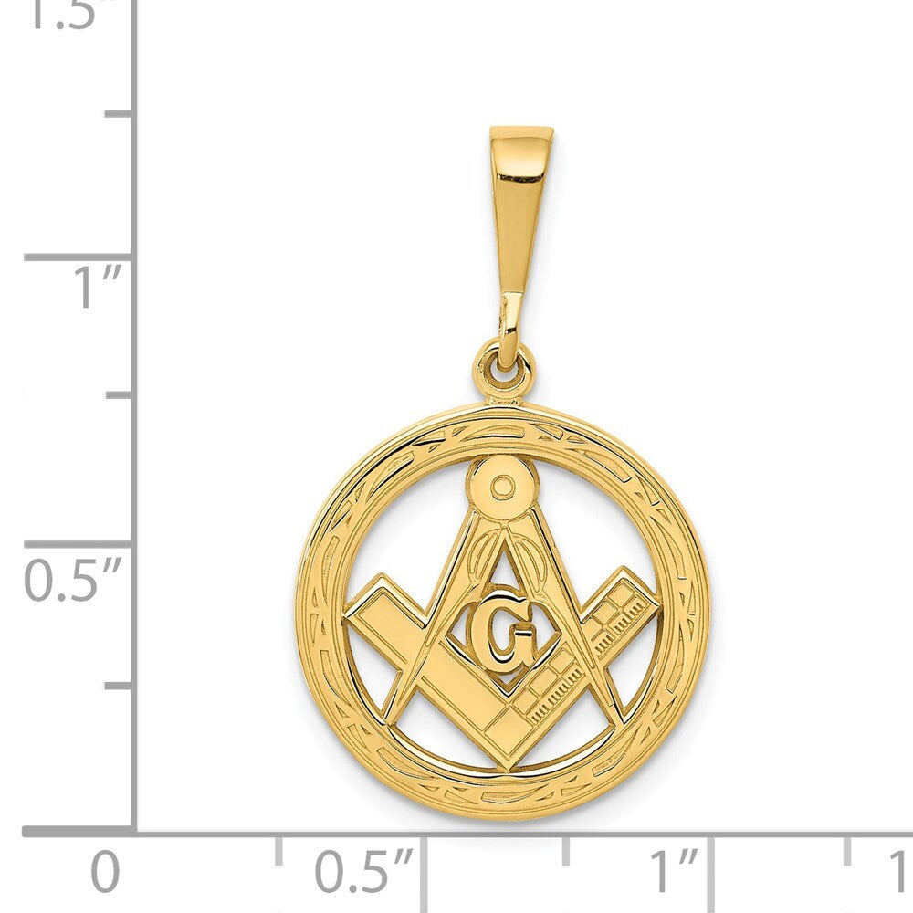 14k Yellow Gold Polished and Textured Masonic Symbol Pendant for Women