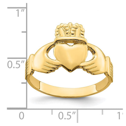 14K Yellow Gold Polished Claddagh Ring Size 9