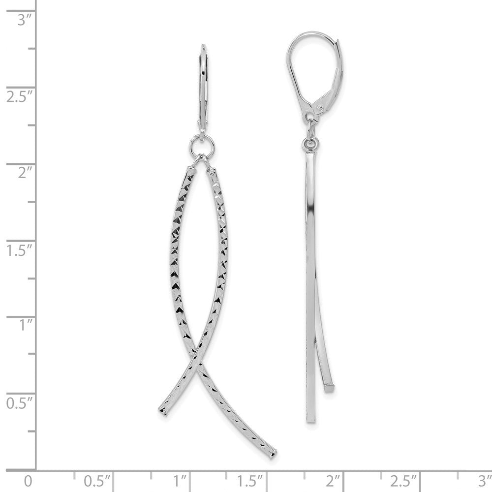 14K White Gold Polished Diamond Cut Fancy Drop Dangle Earrings