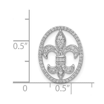 14k White Gold Oval 1/5ct. Diamond Fleur de Lis Chain Slide Pendant for Women