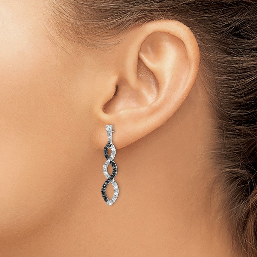 Sterling Silver Black & White Cubic Zirconia Twist Dangle Earrings