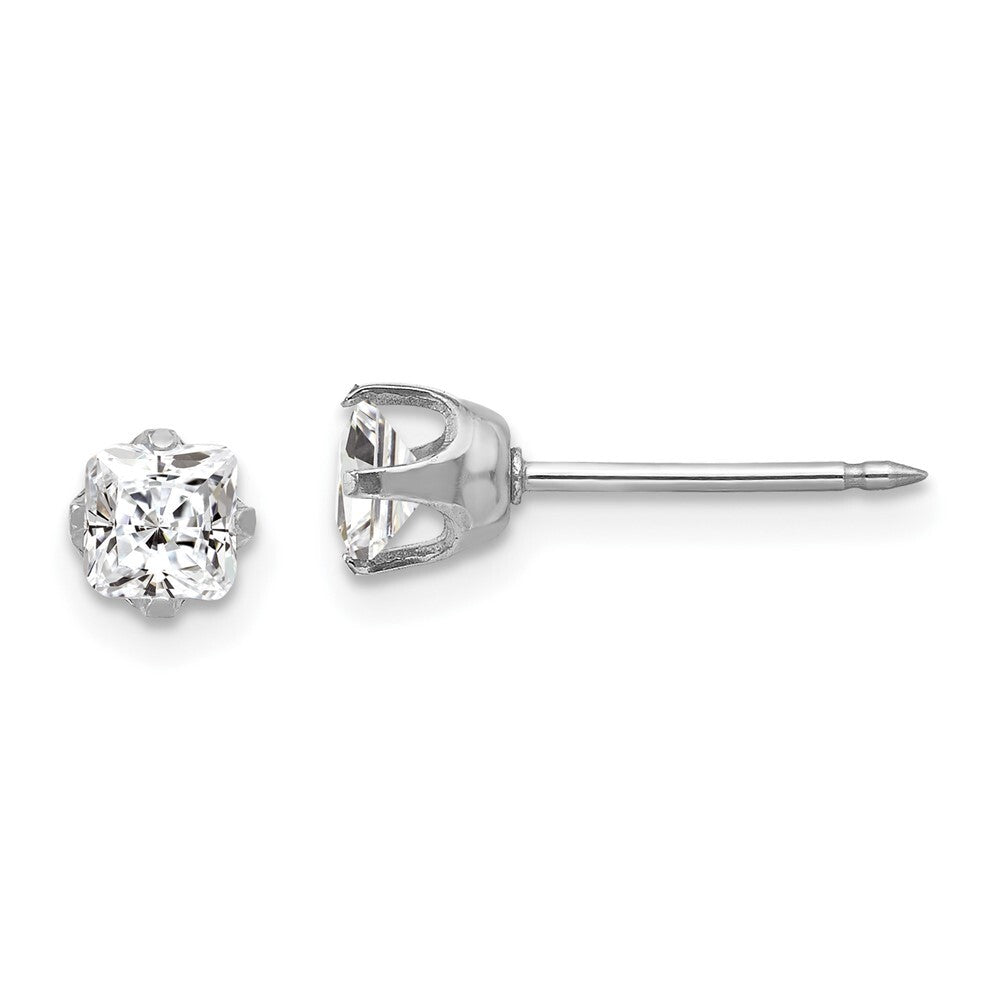 14k White Gold 5mm Sq Cubic Zirconia Stud Earrings