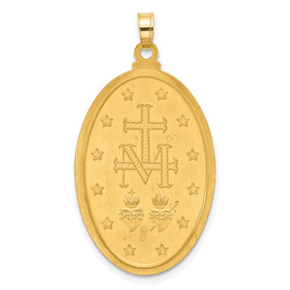 14k Yellow Gold Satin and Polished Miraculous Medal Solid Oval Pendant