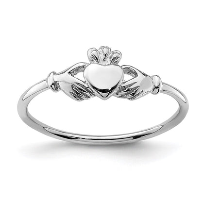 Sterling Silver Rhodium-plated Claddagh Ring Size 8