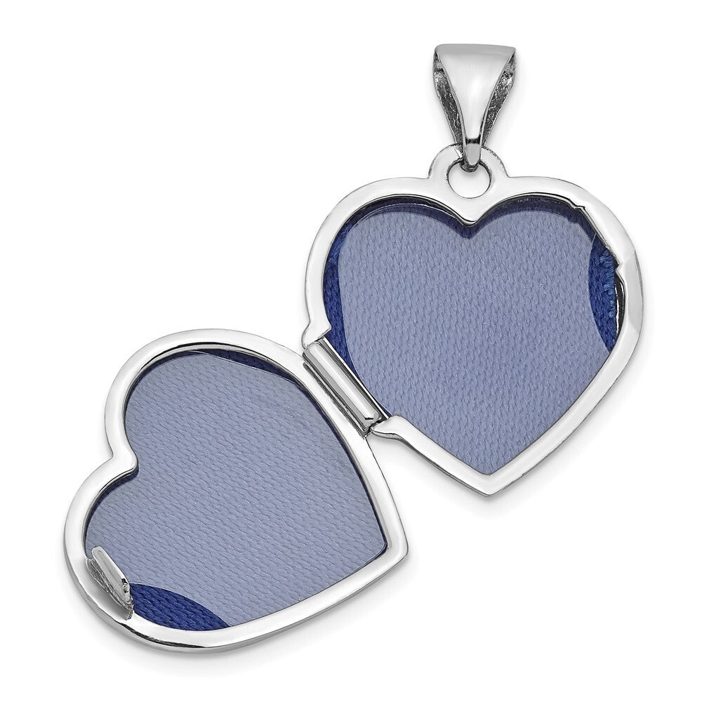 14k White Gold Polished Reversible Floral Heart Locket Pendant for Women