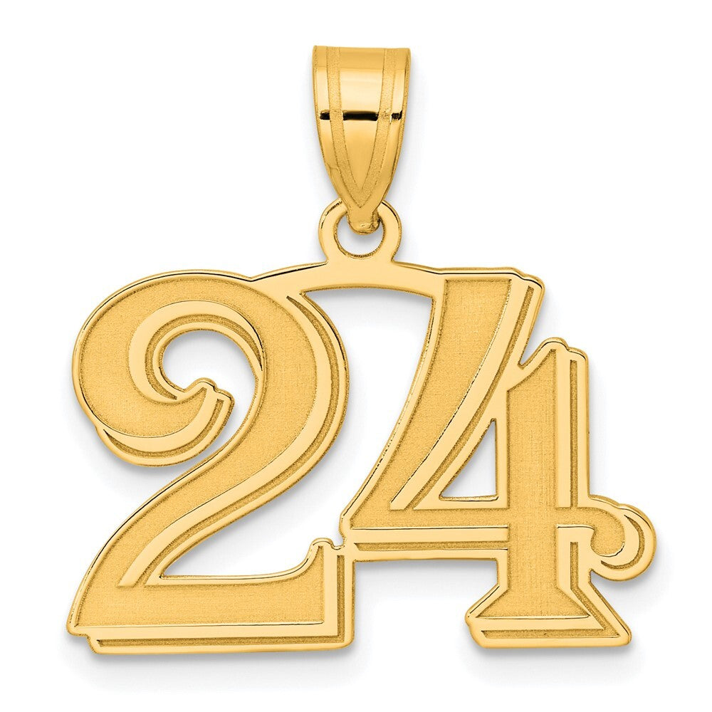 14k Yellow Gold Polished Etched Number 24 Pendant for Women