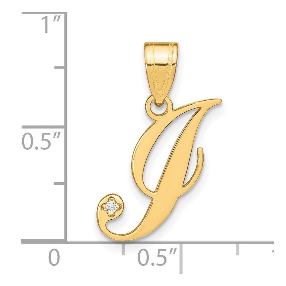 14k Yellow Gold Script Letter I Initial Pendant with Diamond for Women