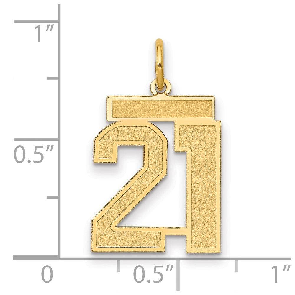 14k Yellow Gold Medium Satin Number 21 Charm Pendant for Women