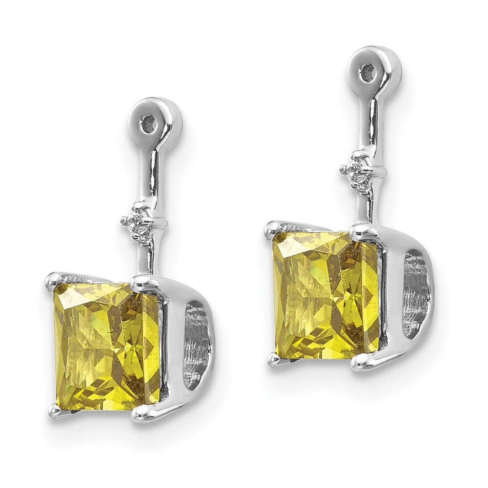 14k White Gold Diamond and Square Peridot Earring Jackets Gift for Women