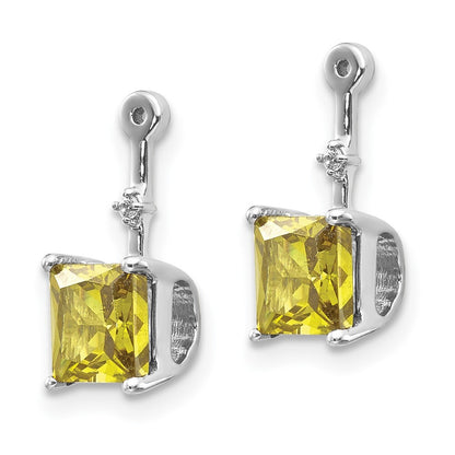 14k White Gold Diamond and Square Peridot Earring Jackets Gift for Women