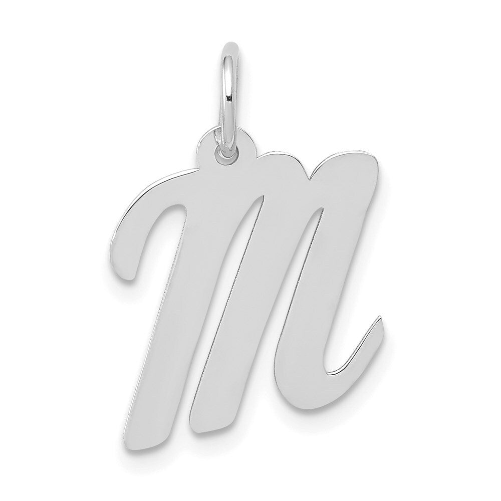 14k White Gold Medium Script Letter M Initial Charm Pendant for Women