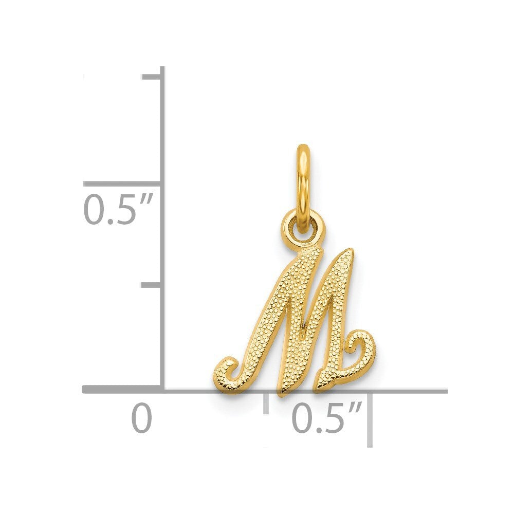 14k Yellow Gold Script Letter M Initial Charm Pendant for Women