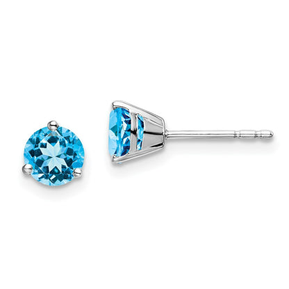 14k White Gold Round Blue Topaz Stud Earrings Gift for Women