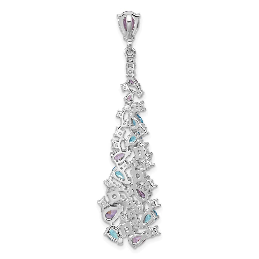 Sterling Silver Polished White/Blue/Purple Cubic Zirconia Pendant