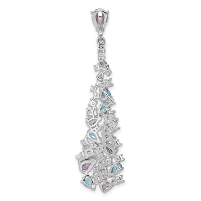 Sterling Silver Polished White/Blue/Purple Cubic Zirconia Pendant