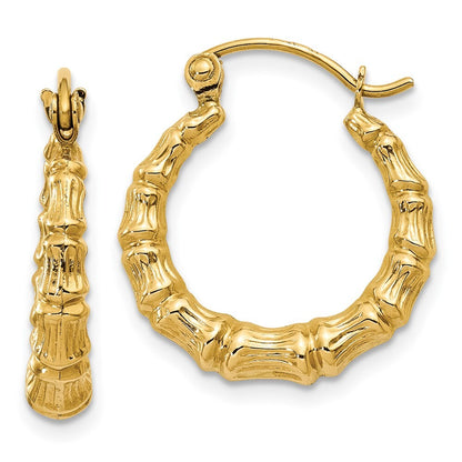 14k Yellow Gold Polished Bamboo Design Hollow Hoop Earrings Gift for Women