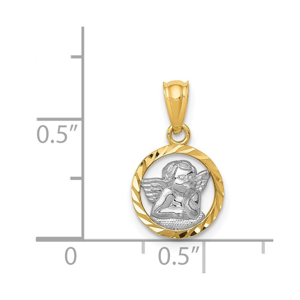 14k Yellow Gold w/Rhodium Cherub Pendant