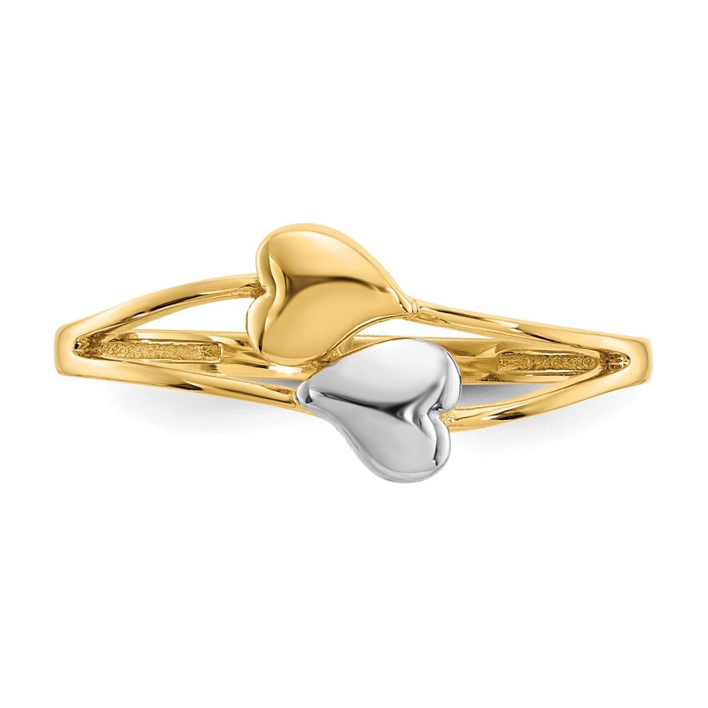 14K Yellow Gold with Rhodium Double Heart Ring