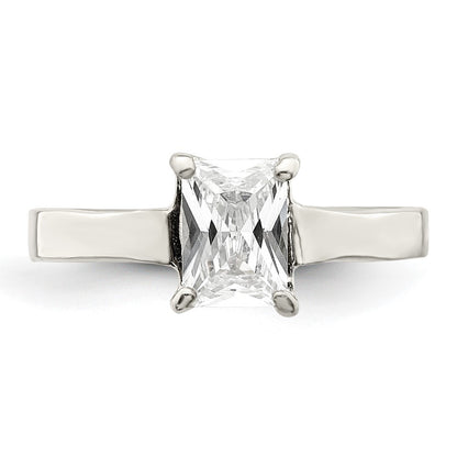 Sterling Silver Solitaire Emerald Cubic Zirconia Ring Size 8