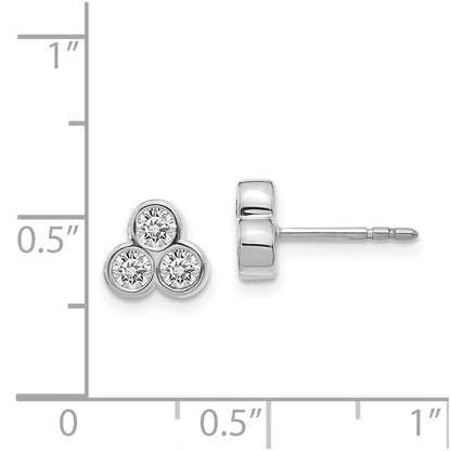 14k White Gold 3-stone Diamond Stud Earrings