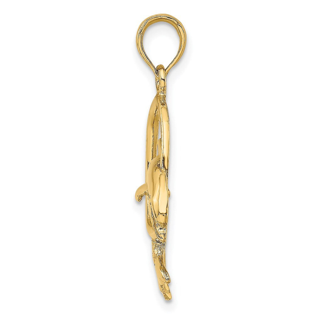 14k Yellow Gold Polished Dolphin Jumping Through Hoop Charm Pendant for Women