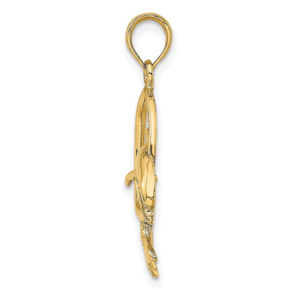 14k Yellow Gold Polished Dolphin Jumping Through Hoop Charm Pendant for Women