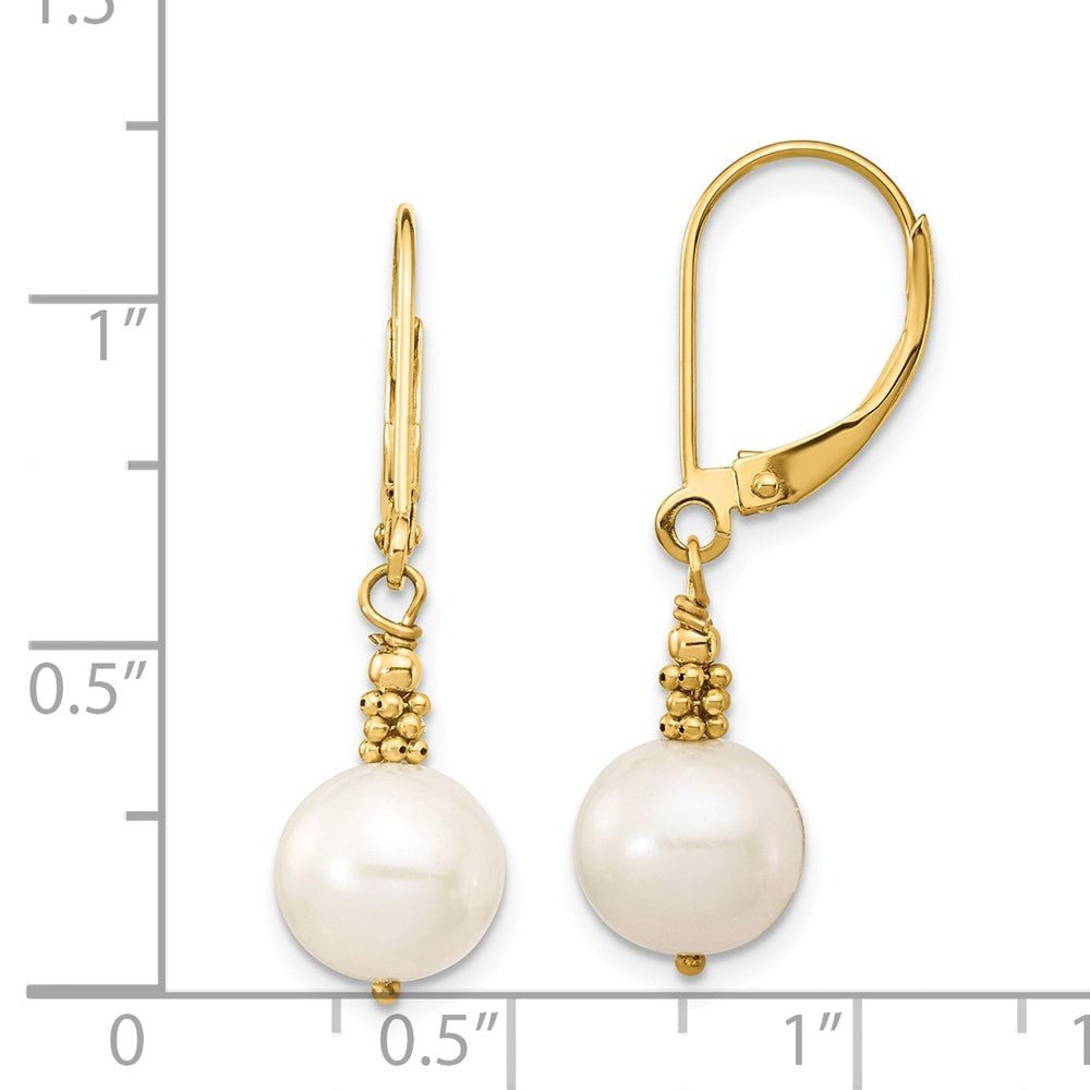 14k Yellow Gold 8-9mm White Near-Round Freshwater Cultured Pearl Dangle Earrings