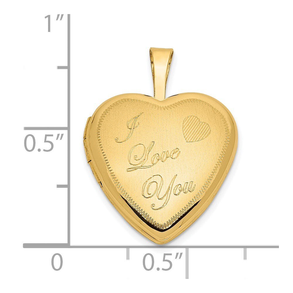 14k Yellow Gold 16mm Polished & Satin I LOVE YOU Heart Locket Pendant for Women