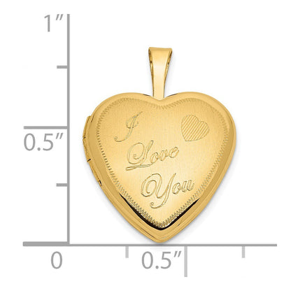 14k Yellow Gold 16mm Polished & Satin I LOVE YOU Heart Locket Pendant for Women