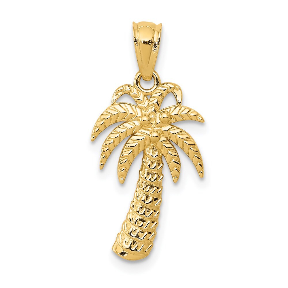 14k Yellow Gold Textured Polished Palm Tree Pendant for Women