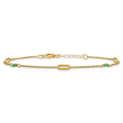 14k Yellow Gold Polished Green Zircon Beads and Ovals 10" Anklet