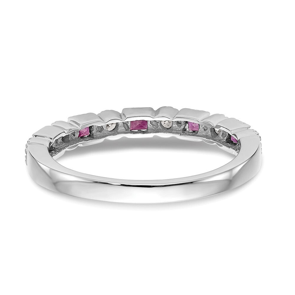14k White Gold 1/10 carat Diamond and Ruby Complete Band Size 7