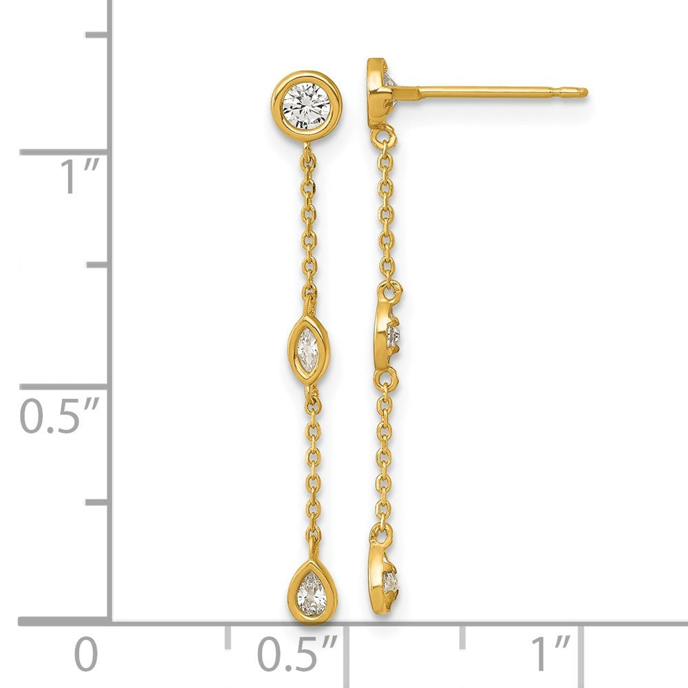 14k Yellow Gold Polished Fancy Marquise Pear Bezel CZ & Chain Dangle Earrings