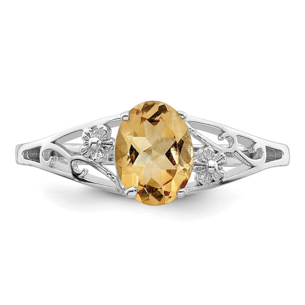 Sterling Silver Rhodium Citrine ring Size 6